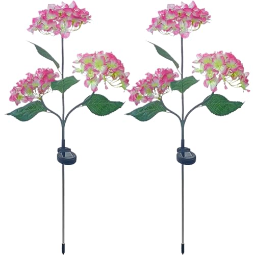 Solarlampen für Außen Garten Deko, Solar Hortensie Blumen Lampe, Gartenleuchten Solarleuchten für Außen IP65 Wasserdicht, Solar Hydrangea Gartendeko für Draußen, Balkon Deko Garten (2 Stück Rosa) von BomKra