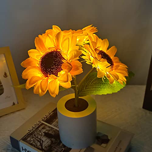 Sunflowers LED Tischlampe 3 Kopf Simulation Blume Nachtlicht USB Wiederaufladbare Nachttischlampe Ornamente für Zuhause Wohnzimmer Schlafzimmer Hochzeit Dekor Muttertag Geschenkidee von BomKra