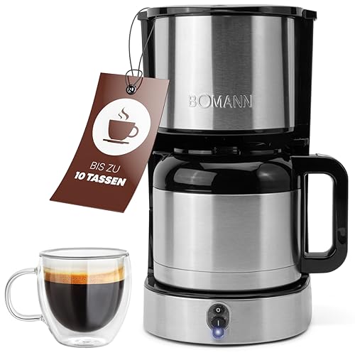 Bomann® Kaffeemaschine mit Thermoskanne für 8–10 Tassen Kaffee (ca. 1,2L) | Filterkaffeemaschine Edelstahl | doppelwandige Thermoskanne | kein Temperaturverlust | Kaffeemaschine 800W | KA 6066 CB von Bomann