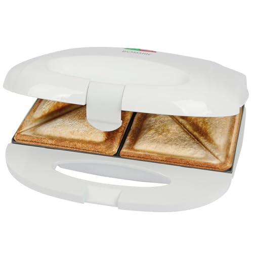 Bomann® Sandwichmaker | für dreieckige Sandwichplatten | Sandwichtoaster mit Antihaftbeschichtung | Toaster Sandwichtoaster mit Backampel | Sandwich Maker bis zu 820 Watt | ST 6073 CB weiß von Bomann