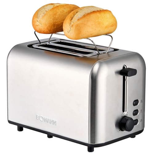 Bomann® Toaster 2 Scheiben | integrierter Brötchenaufsatz | extra breite Toastschlitze | Auftau-/Aufwärm-Funktion | Edelstahl | mit Brötchenaufsatz | TA 6080 CB von Bomann