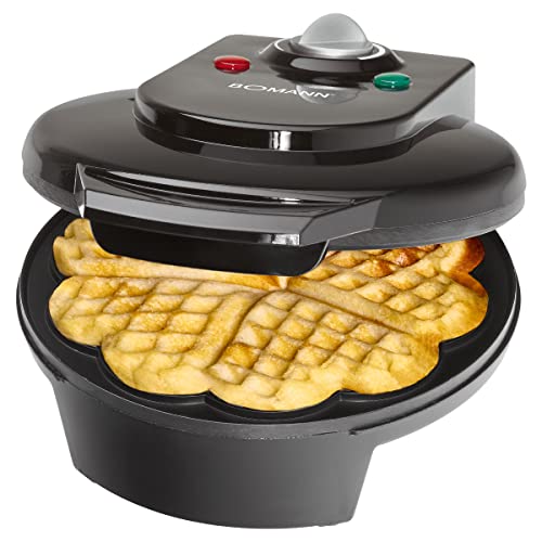 Bomann® Waffeleisen mit großen Backflächen | ⌀ 18 cm | Antihaftbeschichtung | schnelle Zubereitung | Waffeleisen Herzform | Waffle Maker | stufenlos regelbarer Bräunungsgrad | WA 5018 CB schwarz von Bomann