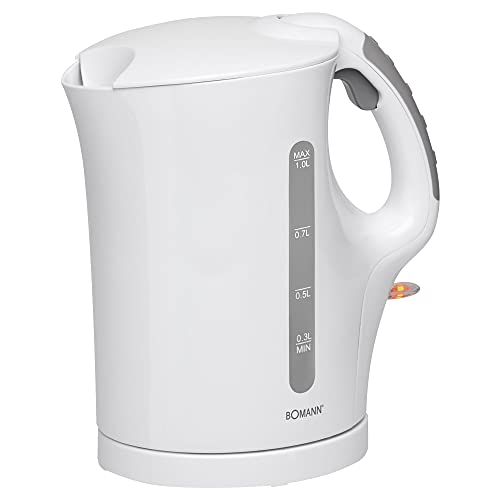 Bomann® Wasserkocher | 1,0 Liter | klein Kompakt & Reisetauglich | Teekocher | kleiner Wasserkocher mit Sicherheitsklappdeckel | Reisewasserkocher mit Edelstahlheizelement | WK 5024 CB weiß von Bomann