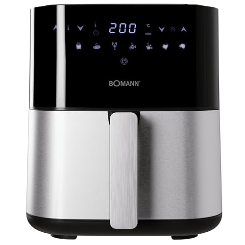 Bomann, Heißluftfritteuse 5L, 8 Automatikprogramme mit individueller Zeit- und Temperatureinstellung, LED-Display, 5L, FR6069HCB, Schwarz/Edelstahl von Bomann