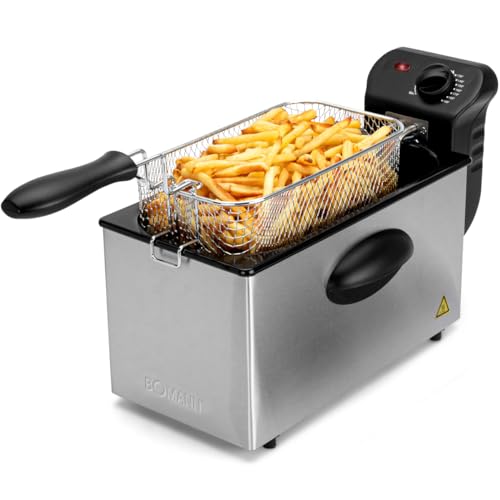 Bomann FR 2264 CB Edelstahl-Fritteuse 2,5L Perfekt für Pommes Frittes u. Nuggets, geruchsarmes frittieren, schnelle Erhitzung Thermostat stufenlos einstellbar von Bomann