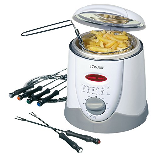 Bomann® 2in1 Fondue-Fritteuse inkl. 6 Fonduegabeln | Fondue für Schokofondue & Käsefondue | Fritteuse für 1 Liter Öl/Fett | Bedienfeld mit Kontrolldisplay | Cool-Touch-Gehäuse | 840 Watt | FFR 1290 CB von Bomann