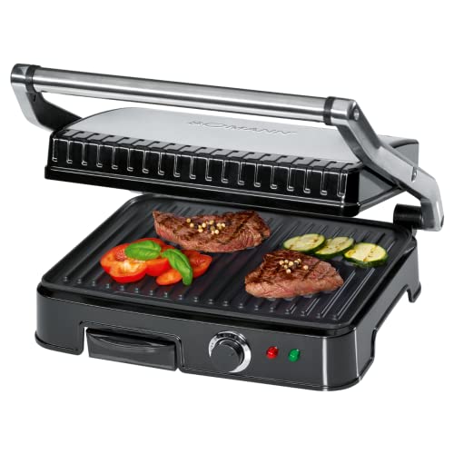 Bomann KG 2242 CB Kontaktgrill für beidseitiges, fettfreies Grillen, antihaftbeschichtete Grillplatten, Edelstahlgehäuse, Silber von Bomann