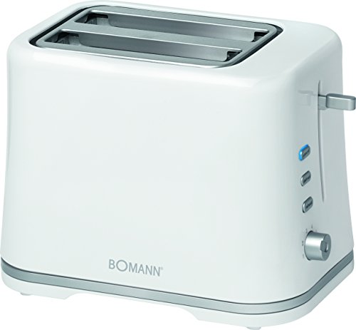 Bomann TA 1577 CB Toaster, Kompakter 2 Scheiben-Toaster mit Auftau-/Aufwärm-/Schnellstoppfunktion, Stufenlos einstellbarer Bräunungsgrad, weiß/silber von Bomann