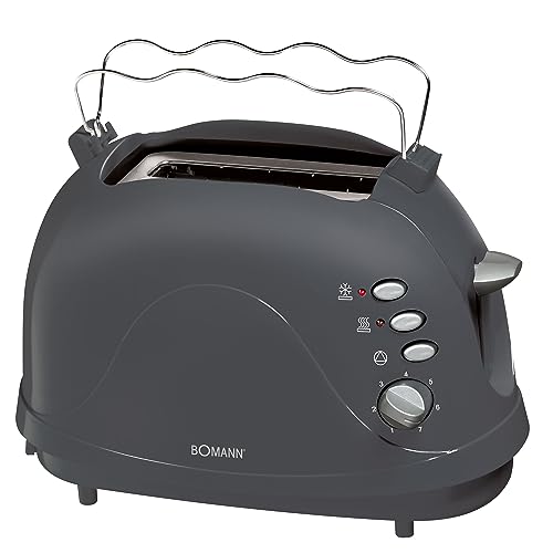 Bomann Toaster TA 246 CB, kompakter 2-Scheiben Toaster, Auftaufunktion, Aufwärmfunktion, Schnellstoppfunktion, Cool- Touch Gehäuse, grau von Bomann