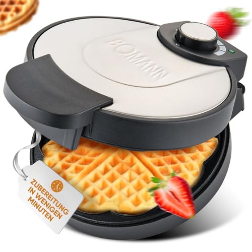 Bomann® Waffeleisen mit Ø 18cm antihaftbeschichteter Backfläche | Waffeleisen Herzform | mit stufenlos einstellbaren Bräunungsgrad & Backampel | Waffle Maker mit Edelstahleinlage | 1000W | WA 1365 CB von Bomann