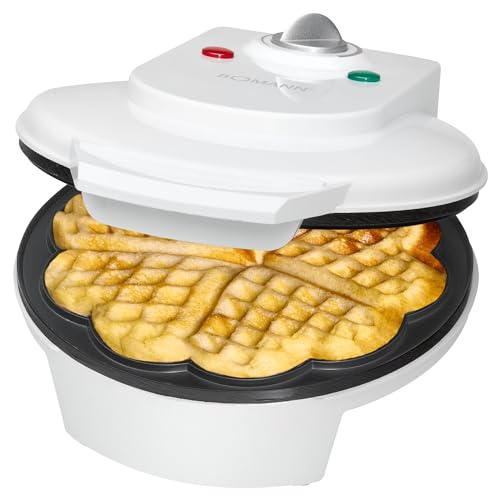 Bomann WA 5018 CB Waffeleisen für klassische Herzwaffeln, Stufenlos regelbarer Bräunungsgrad, Große Waffeln Ø 18cm in Herzform, 5 Herzen, 1200 Watt, Weiß von Bomann