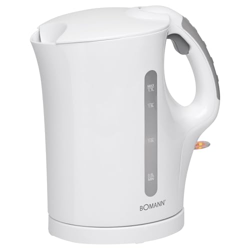 Bomann Wasserkocher, Kettle, Wasserkocher 1,7 L mit automatischer u. manuellen Abschaltung, herausnehmbarer Kalkfilter, max. 2200Watt, Wasserkocher weiß, WK 5011 CB von Bomann