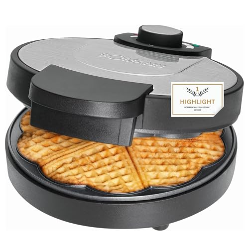 Waffeleisen Herzform Waffelautomat 5 x Herz Durchmesser ca. 18 cm Waffel Backautomat Waffeln Edelstahl (sparsame 1000 Watt, Antihaftbeschichtet + Backampel, Silber/Schwarz) von Bomann