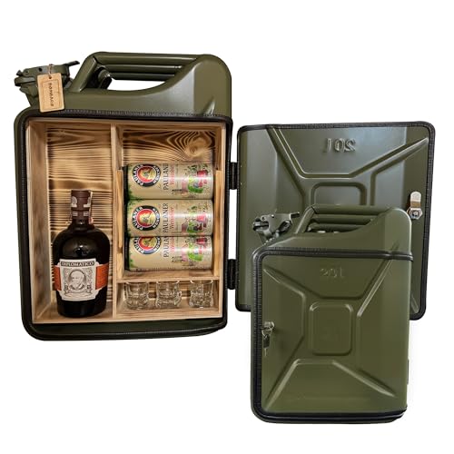 Bombaro 20L Beleuchteter Kanister Bar mit Gravur I 3 Schnapsglas GRATIS I Jerrycan I Mobile Kanister Bar Geschenk I Abschließbare Minibar von Bombaro