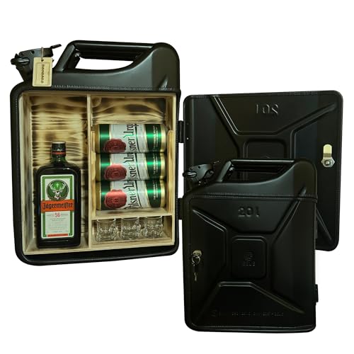 Bombaro 20L Beleuchteter Kanister Bar mit Gravur I 3 Schnapsglas GRATIS I Jerrycan I Mobile Kanister Bar Geschenk I Abschließbare Minibar von Bombaro