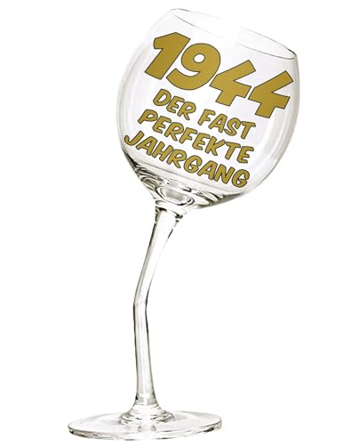 Bombo Weinglas mit gebogenem Stiel für den 80. Geburtstag mit Inschrift in Deutsch. von Bombo