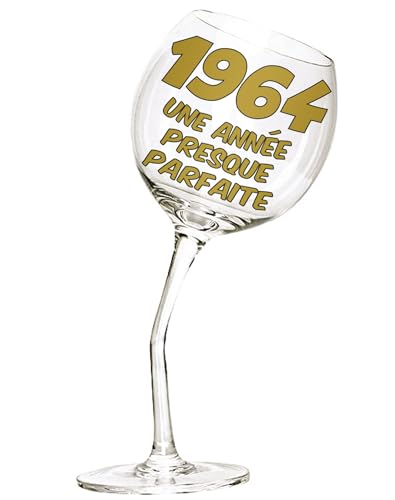 Bombo Weinglas mit gebogenem Stiel für den 60. Geburtstag mit Inschrift in Französisch. von Bombo