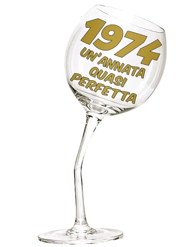 Bombo Weinglas mit gebogenem Stiel für den 50. Geburtstag mit Inschrift auf Italienisch von Bombo