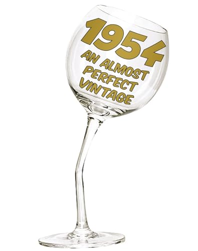 Bombo Weinglas mit gebogenem Stiel für den 70. Geburtstag mit Inschrift in Englisch von Bombo