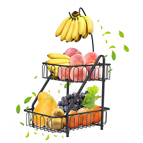 Bomclap 2 Stöckig Obstkorb Obstkörbe mit Bananenhalter (Schwarz) von Bomclap