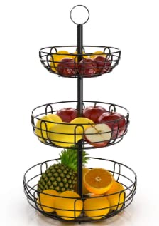 Bomclap 3 Stöckig Obstkorb für Platzersparnis,Obst Etagere Tehend Moderne Obstschalen, Metall Obstkörbe für Obst, Kuchen, Süßigkeiten,Gemüse (3 Stöckig Obstkorb) von Bomclap