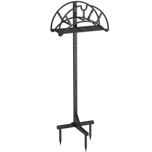 Bomclap Gartenschlauchhalter Freistehender, Metall Gartenschlauch Halterung Schlauchständer mit Ablagefach, Schlauchhalter für Garten, Schwarz von Bomclap