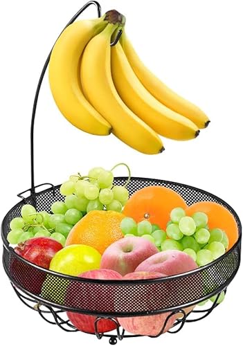 Bomclap Obstkorb mit Bananenhalter - Küche Metall Obstschale - Stehend Modern Obstschalen - Obstkörbe mit riesigem Fassungsvolumen für Obst Gemüse Brot Snacks - Bronze von Bomclap