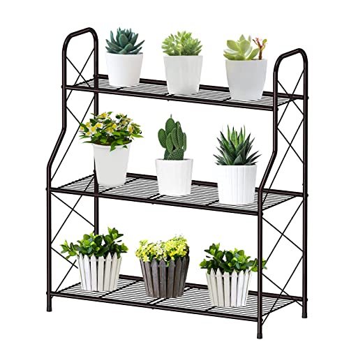 Bomclap Pflanzenregal Blumenregal Metall, 3 Stufen Pflanzenständer Blumentopf Topfhalter für Outdoor Indoor Balkon Garten, Multifunktionales Blumenregal mit großer Kapazität, Bronze von Bomclap