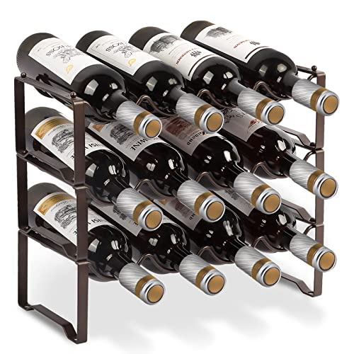 Weinregal Metall stapelbar flaschenregal für 12 Flaschen für Keller, bar und lagerraum, stabiles modular erweiterbare Flaschen und weinlagerung (3 Etagen) von Bomclap