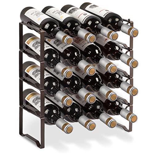 Weinregal Metall stapelbar flaschenregal für 16 Flaschen für Keller, bar und lagerraum, stabiles modular erweiterbare Flaschen und weinlagerung (4 Etagen) von Bomclap