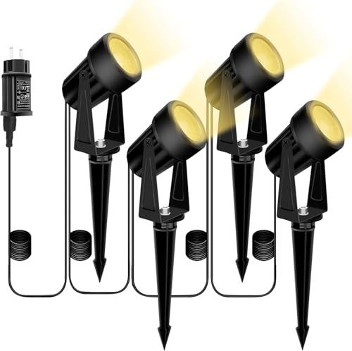 Bomcosy Gartenbeleuchtung, 14M/4er Set Gartenleuchte mit Erdspieß, DC 27V 600LM IP65 Wasserdicht LED Gartenstrahler mit Stecker, Warmweiß Scheinwerfer Gartenlampe Wegbeleuchtung Spot Außenbeleuchtung Bomcosy Gartenbeleuchtung, 14M/4er Set Gartenleuchte mit Erdspieß, DC 27V 600LM IP65 Wasserdicht LED Gartenstrahler mit Stecker, Warmweiß Scheinwerfer Gartenlampe Wegbeleuchtung Spot Außenbeleuchtung von Bomcosy
