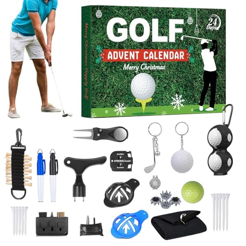 Bomefoi Adventskalender Countdown,Adventskalender Box - 24 Fächer Golf Accessoires Set Kleinigkeiten Für Erwachsene Kinder Zum Fest von Bomefoi
