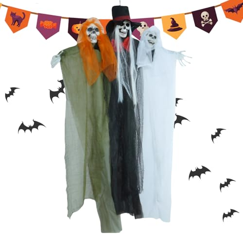 Bomefoi Halloween Deko Mit Schädel Und n,Halloween Skelett Deko Für Draußen | Skelett Für Bäume Vordächer Geländer Feiertage Rasen Innenbereich von Bomefoi