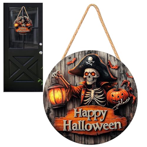 Bomefoi Halloween Türschild | Holz Halloween Wandschild 2D,Geisterhaus Pirat Kapitän Weißgeist Kürbis Wanddeko Für Balkon Flur von Bomefoi