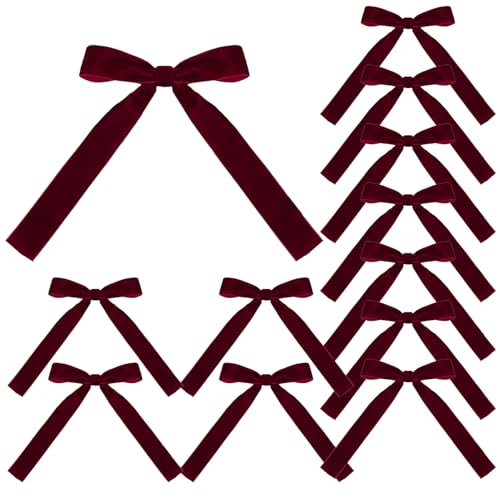 Bomefoi Rote Weihnachtsschleifen,Rote Weihnachtskranzschleifen - 12X Weihnachts-Samtschleifen,Samt-Ornamentschleife, Weihnachtsschleifen für Girlande, Haustür, Kamin von Bomefoi
