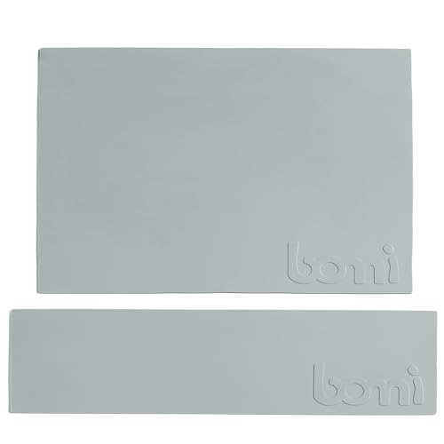 BOMI® Antirutschmatte (2er Set) für Montessori Lernturm Kinder | rutschfeste Unterlage für Kinderhocker, abwaschbar & frei von Schadstoffen | Zubehör für Learning Tower, Tritthocker Silikonmatte grau von Bomi