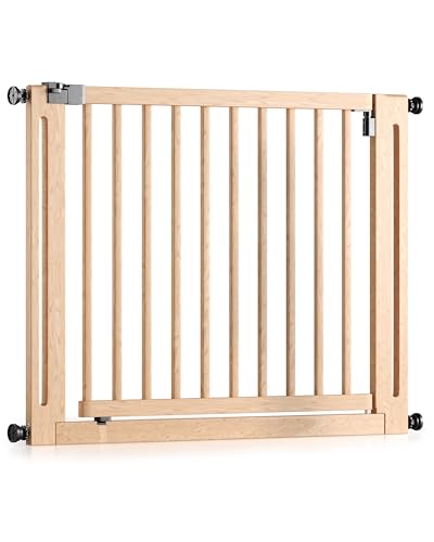 BOMI Schutzgitter Treppe Miko PEFC geprüftes Buchenholz | Ohne Bohren | 90° Stop |Türschutzgitter aus Holz | Treppenschutzgitter Türgitter Klemmgitter | Breite: 103-111 cm von Bomi