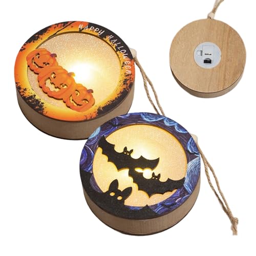 BommFu Halloween Kürbis Lampe - Leuchtender Kürbis Deko | 2 Stück Holz Laterne Batteriebetrieben Deko Für Zuhause Schlafzimmer Schreibtisch Innen Außen Halloween Party BommFu Halloween Kürbis Lampe - Leuchtender Kürbis Deko | 2 Stück Holz Laterne Batteriebetrieben Deko Für Zuhause Schlafzimmer Schreibtisch Innen Außen Halloween Party von BommFu