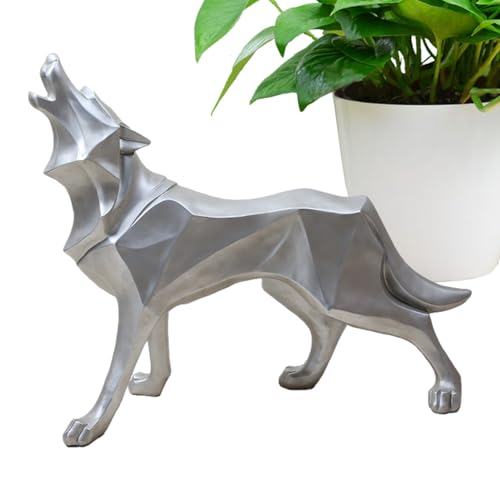 BommFu Harz Abstrakte Skulptur Wolf Statue Ornament | Geometrische Tierstatue - Abstrakte Moderne Wolf-Skulptur Im Geometrischen Look Für Coole Tierfiguren-Dekoration von BommFu