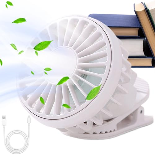BommFu Klemmventilator - Tragbarer Akku Ventilator Mit Stabilem Klemmfuß,Batteriebetriebener Wiederaufladbarer Persönlicher Kühllüfter Tragbar Mit 3 Geschwindigkeitsstufen Für Kinderbett Golf Bett von BommFu
