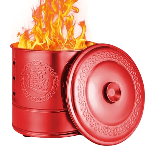 BommFu Papier Brenn Eimer | Edelstahl Verbrenner Ofen Kanister | Festliches Behältnis Mit Deckel - Für Rituale Beerdigung Qingming Fest von BommFu