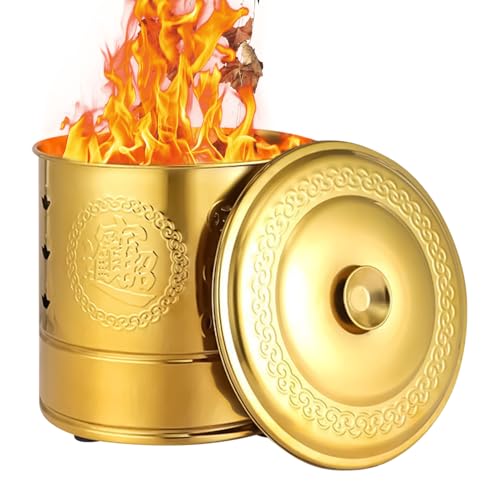 BommFu Papier Brenn Eimer | Edelstahl Verbrenner Ofen Kanister | Festliches Behältnis Mit Deckel - Für Rituale Beerdigung Qingming Fest von BommFu