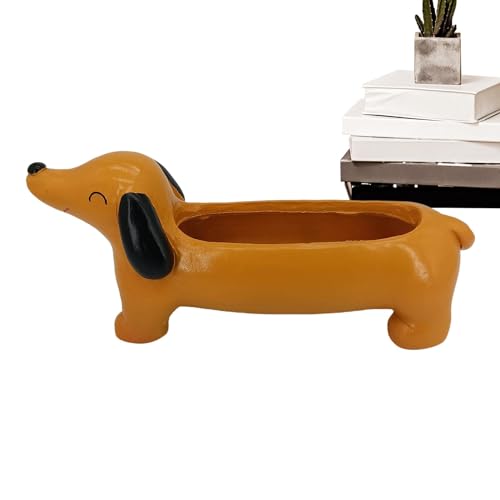 BommFu Pflanztopf Hund Dackel | Blumentopf Tier Figur Deko | Dackel Hunde Pflanzgefäß Pflanzgefäße In Niedlicher Hundeform | Blumentöpfe In Tierform - Aufbewahrungsbox Blumentopf Pflanzenbehälter von BommFu