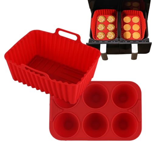 BommFu Silikon Fritteusen Einsätze | Wiederverwendbare Backmatte Set Für Heißluftfritteuse,Küchenhelfer Für Anfänger Pizza Abendessen Snacks Backen Grillen von BommFu