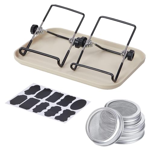 BommFu Sprossenglas Keimglas 2er Set | 1 Wasserschale 2 Filtergitterabdeckungen aus Edelstahl 304 und 2 Ständer - Anzuchtset Für Köstliche Frische Sojasprossen, Setzlinge, Micro-Greens von BommFu