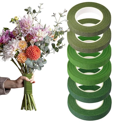 BommFu Straußband | 1,27 cm x 165 m Blumendraht Band für Blumen,6 Rollen Bastelwerkzeug für Floristen Hochzeitsdekoration Kunst Blumenarmbänder von BommFu