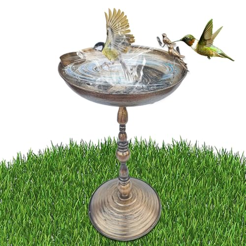 BommFu Vogelbad Für Den Außenbereich | Metall-Vogelbad Mit Integriertem Futterplatz - Eisen Deko Vogelbad Mit Futterschale Für Terrasse, Garten, Balkon Und Innenhof von BommFu