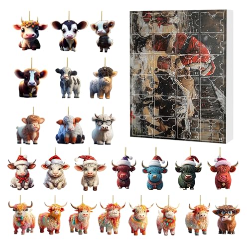 BommFu Weihnachts Adventskalender | 2D Acryl Schottische Hochlandkuh Dekoration Für Den Rückspiegel | 24-tägiger Countdown Kalender Dekoration Für Auto Innenspiegel Tür Wand Party Tannenbaum BommFu Weihnachts Adventskalender | 2D Acryl Schottische Hochlandkuh Dekoration Für Den Rückspiegel | 24-tägiger Countdown Kalender Dekoration Für Auto Innenspiegel Tür Wand Party Tannenbaum von BommFu