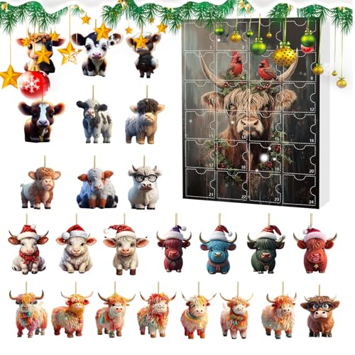 BommFu Weihnachts Adventskalender | 2D Acryl Schottische Hochlandkuh Dekoration Für Den Rückspiegel | 24-tägiger Countdown Kalender Dekoration Für Auto Innenspiegel Tür Wand Party Tannenbaum BommFu Weihnachts Adventskalender | 2D Acryl Schottische Hochlandkuh Dekoration Für Den Rückspiegel | 24-tägiger Countdown Kalender Dekoration Für Auto Innenspiegel Tür Wand Party Tannenbaum von BommFu