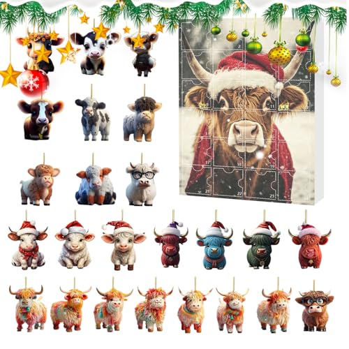 BommFu Weihnachts Adventskalender | 2D Acryl Schottische Hochlandkuh Dekoration Für Den Rückspiegel | 24-tägiger Countdown Kalender Dekoration Für Auto Innenspiegel Tür Wand Party Tannenbaum BommFu Weihnachts Adventskalender | 2D Acryl Schottische Hochlandkuh Dekoration Für Den Rückspiegel | 24-tägiger Countdown Kalender Dekoration Für Auto Innenspiegel Tür Wand Party Tannenbaum von BommFu